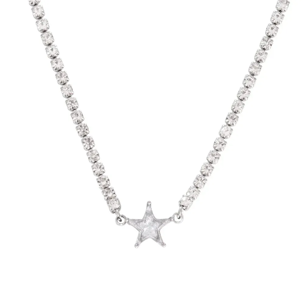 Necklace Tennis Chain Hip Hop Square Pendant Necklace Star Heart Zircon Choker Necklaces For Women Jewelry