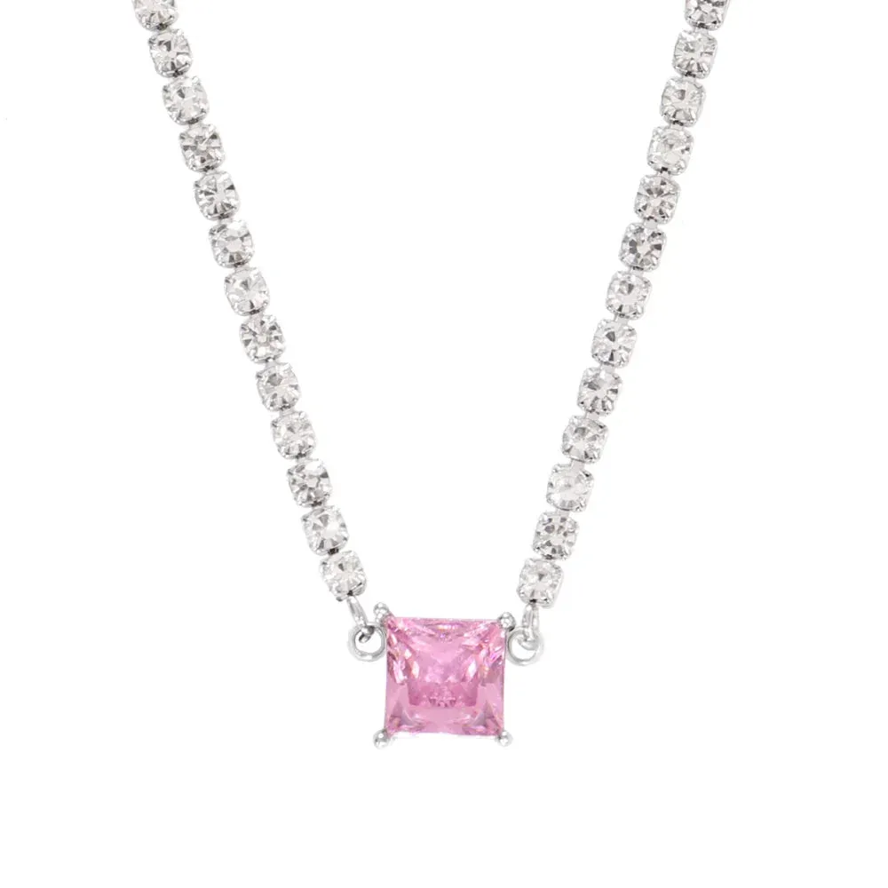 Necklace Tennis Chain Hip Hop Square Pendant Necklace Star Heart Zircon Choker Necklaces For Women Jewelry