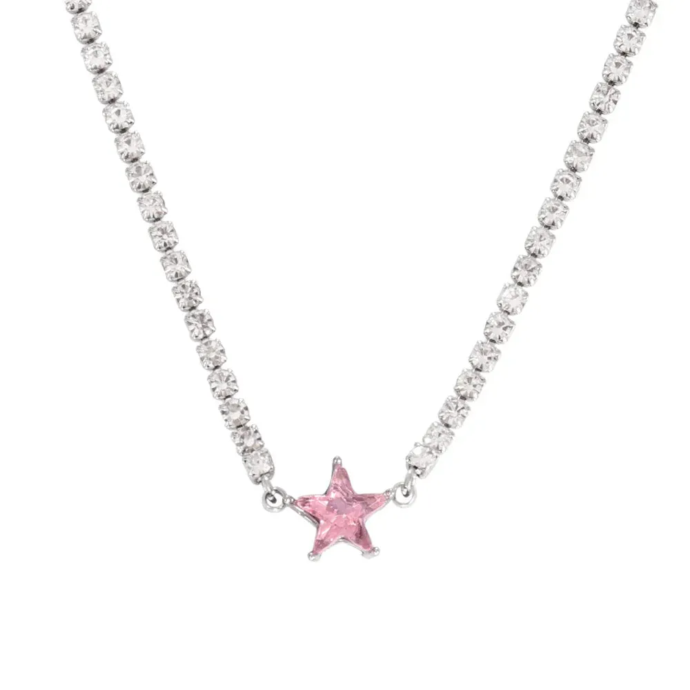 Necklace Tennis Chain Hip Hop Square Pendant Necklace Star Heart Zircon Choker Necklaces For Women Jewelry