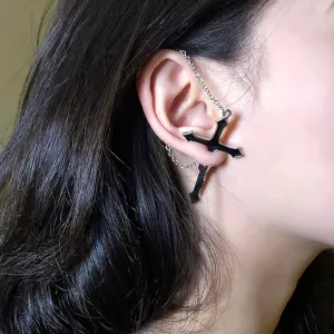 New Injoehom Cross Chain Earring For Men Women Cubic Zirconia Black Silver Goth Aesthetic Kpop Punk Cross Earrings That Go Through Ear For Teens Son Daughter INCLUDES 1 EARRING!