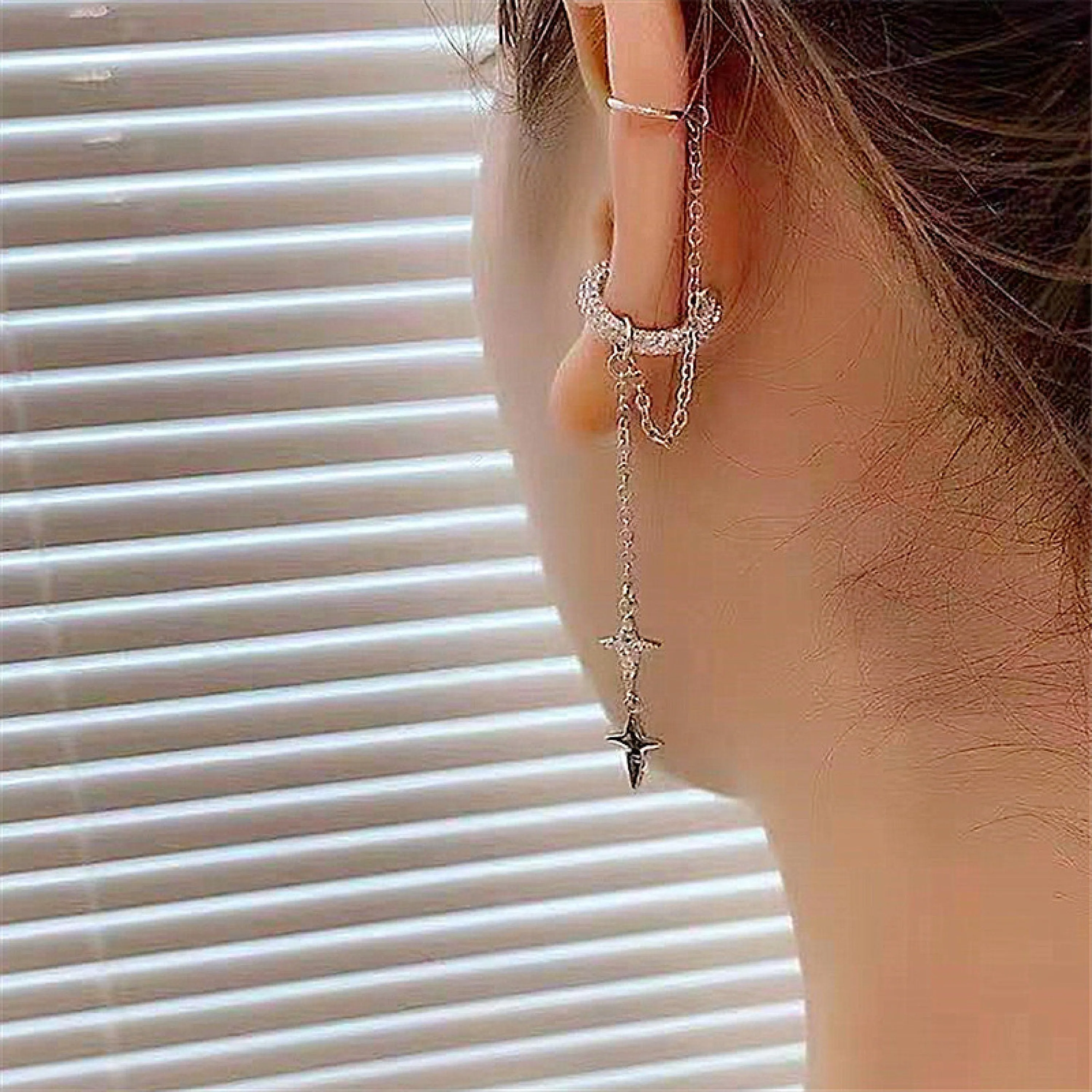No Piercing Silver North Star cuff earrings