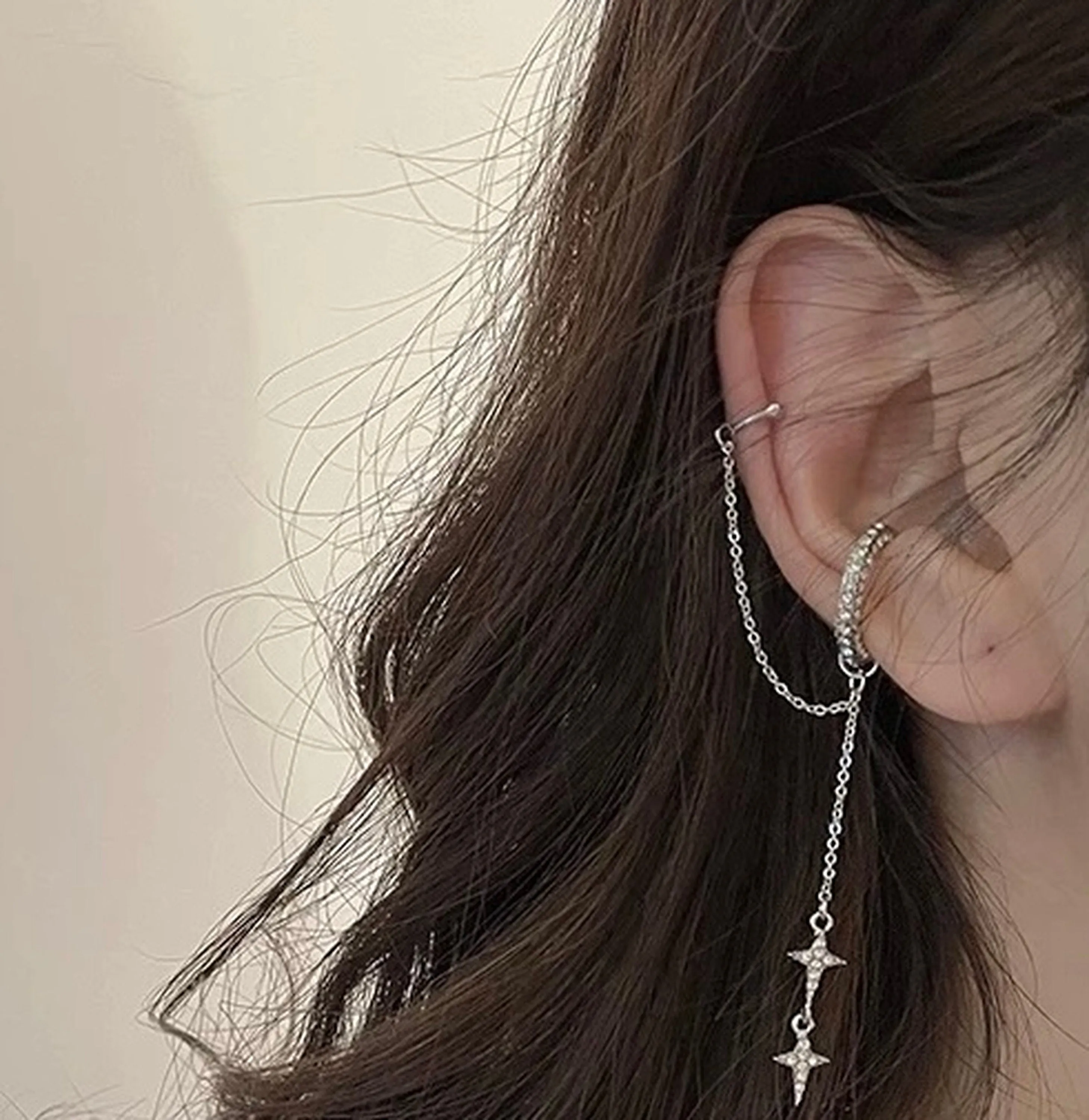 No Piercing Silver North Star cuff earrings