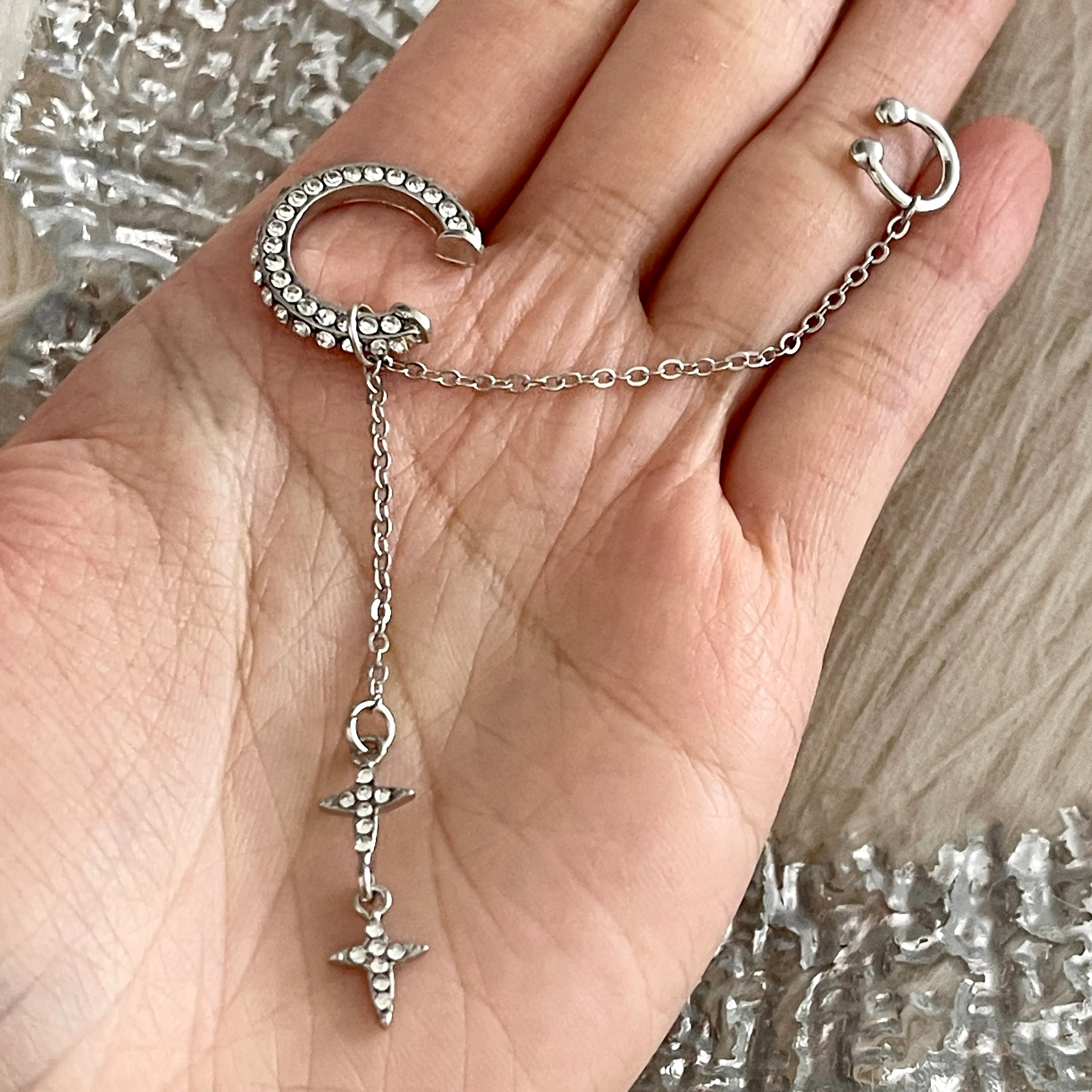 No Piercing Silver North Star cuff earrings