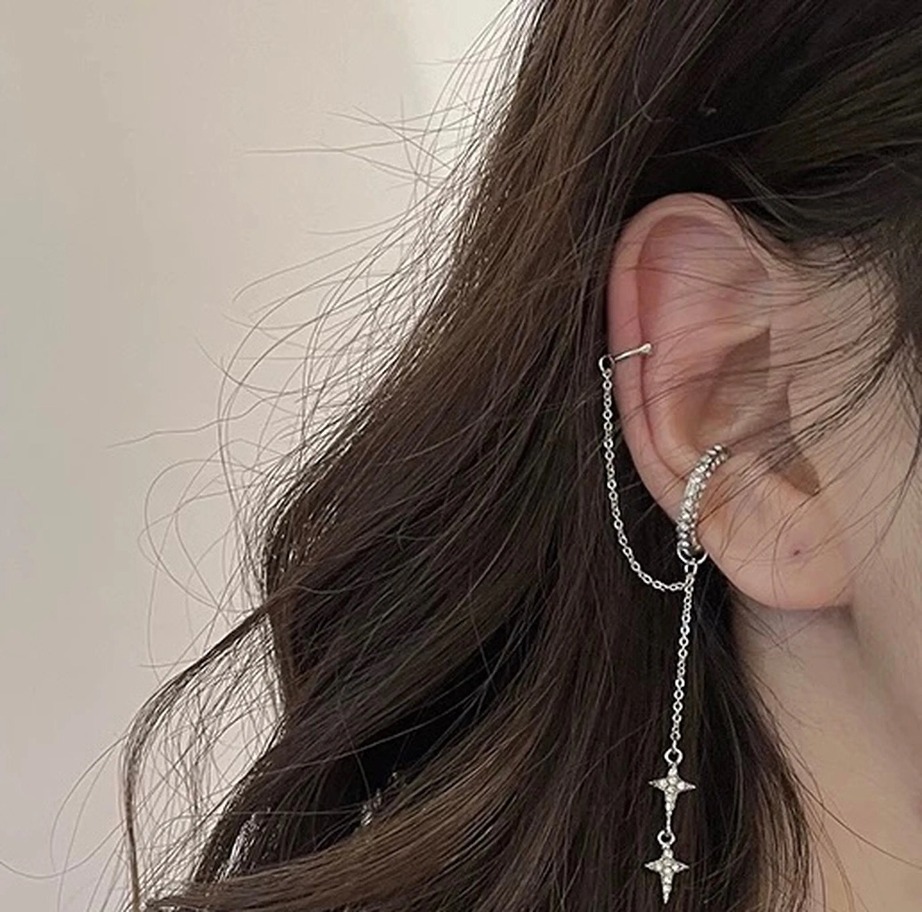 No Piercing Silver North Star cuff earrings