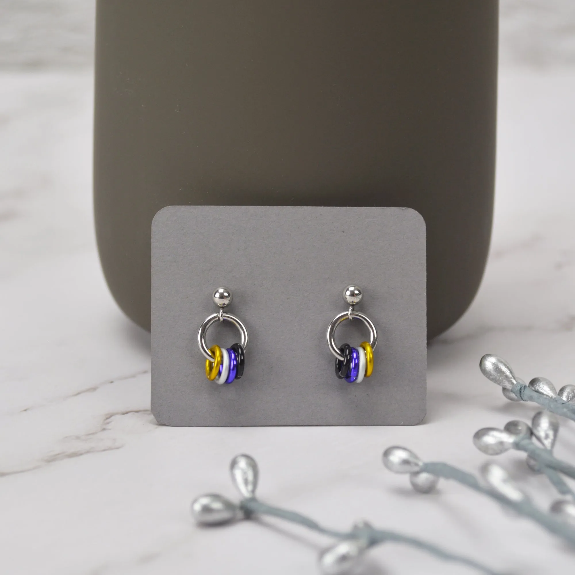 Nonbinary Pride - Tiny Flag Earring Studs