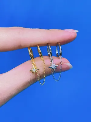 North Star Chain Huggie Hoop Earrings