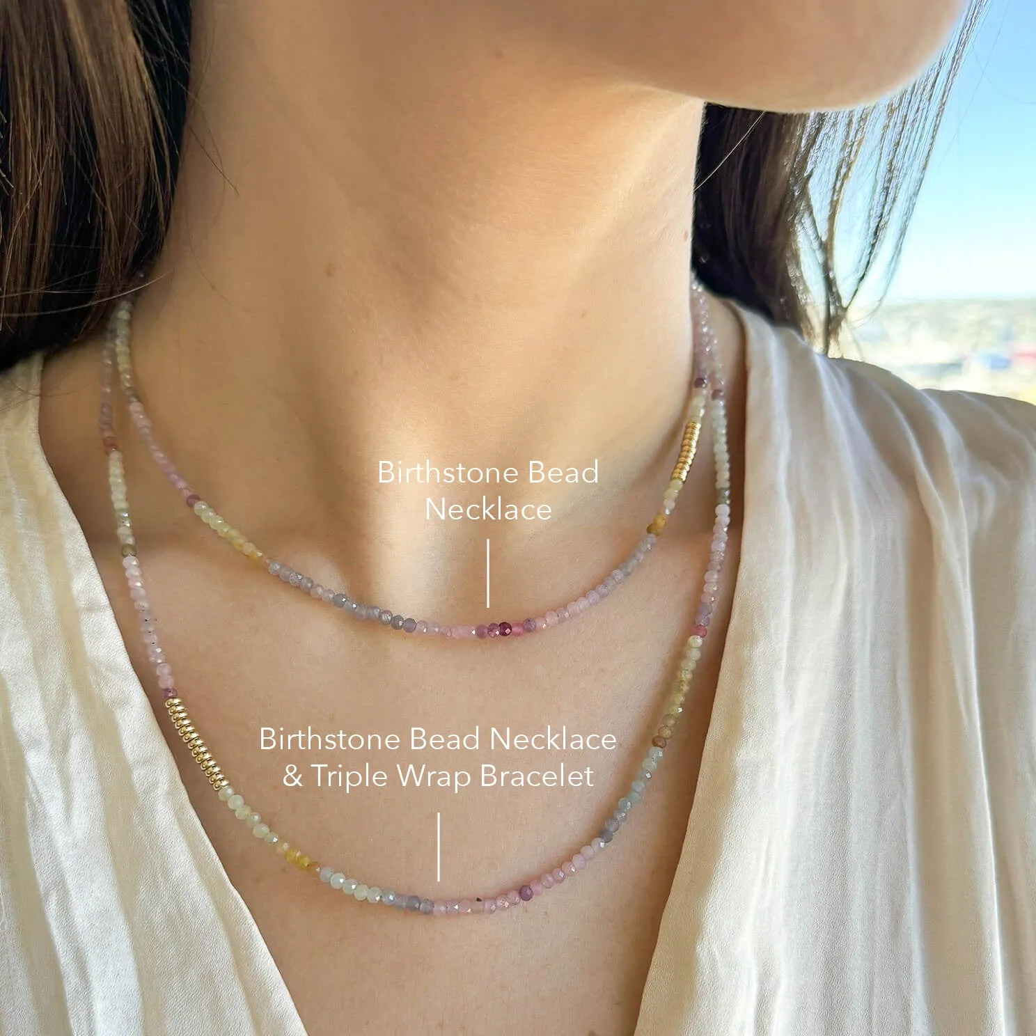 Ombré Sapphire Birthstone Bead Necklace & Triple Wrap Bracelet