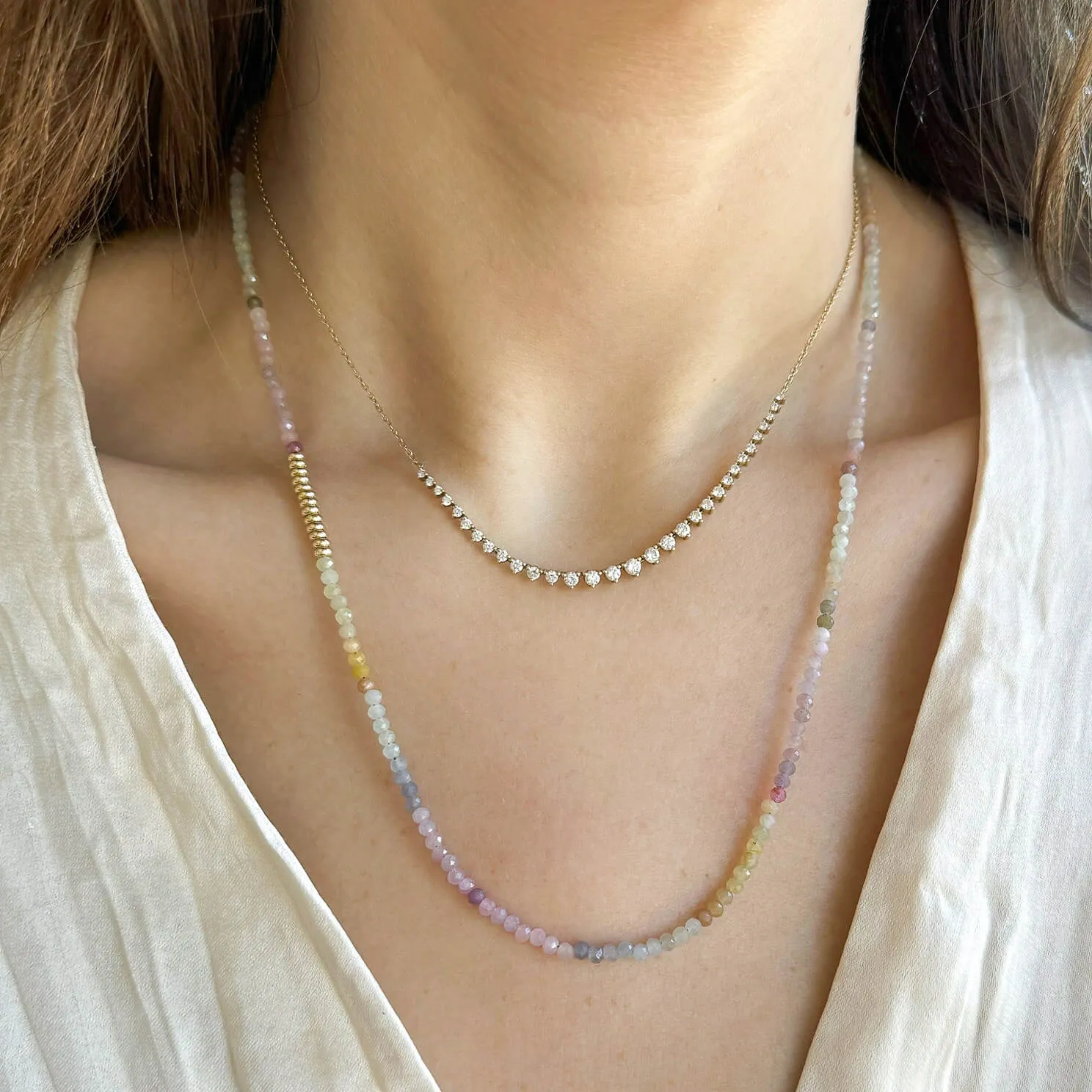 Ombré Sapphire Birthstone Bead Necklace & Triple Wrap Bracelet