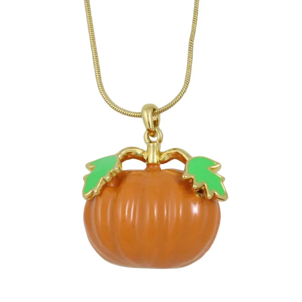 Orange Enamel Pumpkin Pendant with Gold-plated Chain - PT331