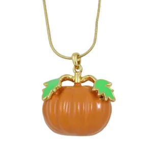 Orange Enamel Pumpkin Pendant with Gold-plated Chain - PT331