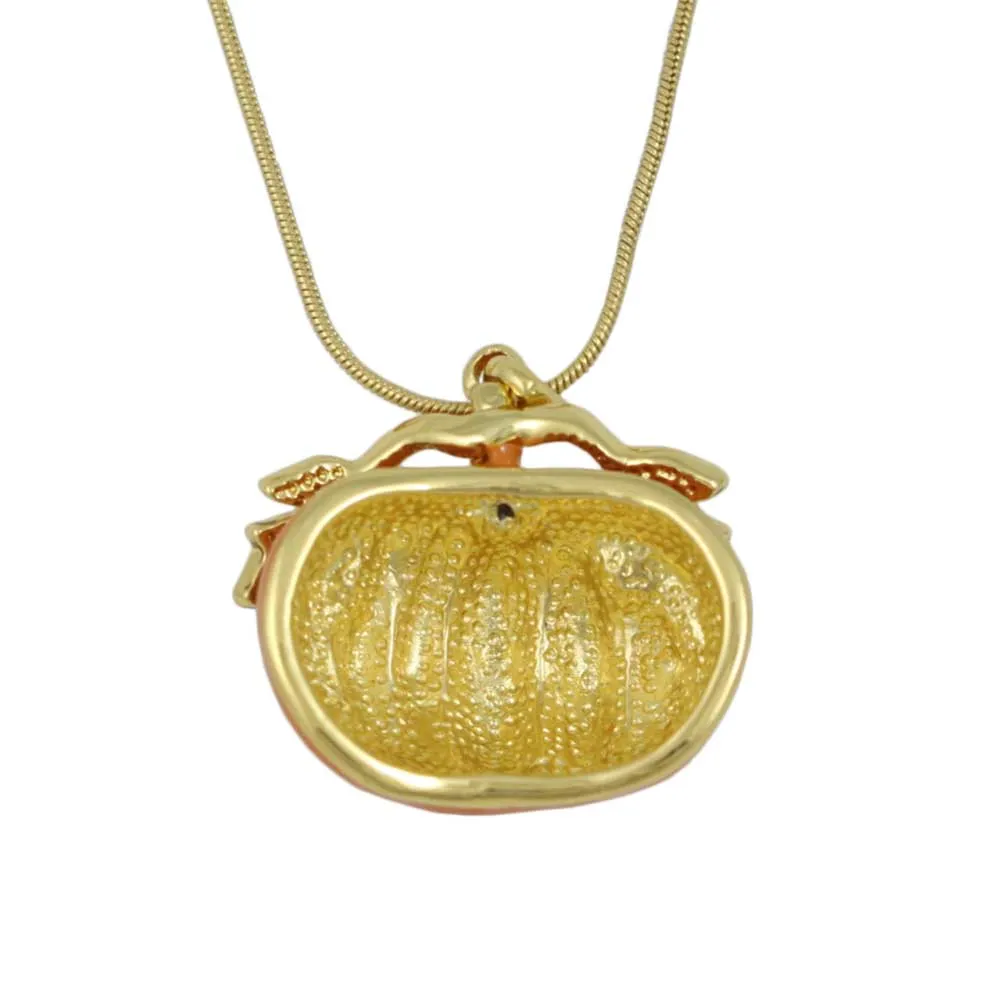 Orange Enamel Pumpkin Pendant with Gold-plated Chain - PT331
