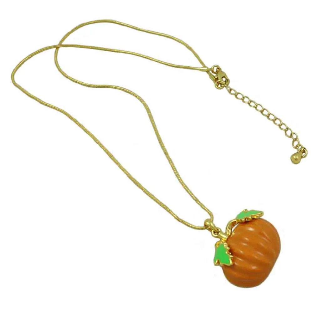 Orange Enamel Pumpkin Pendant with Gold-plated Chain - PT331