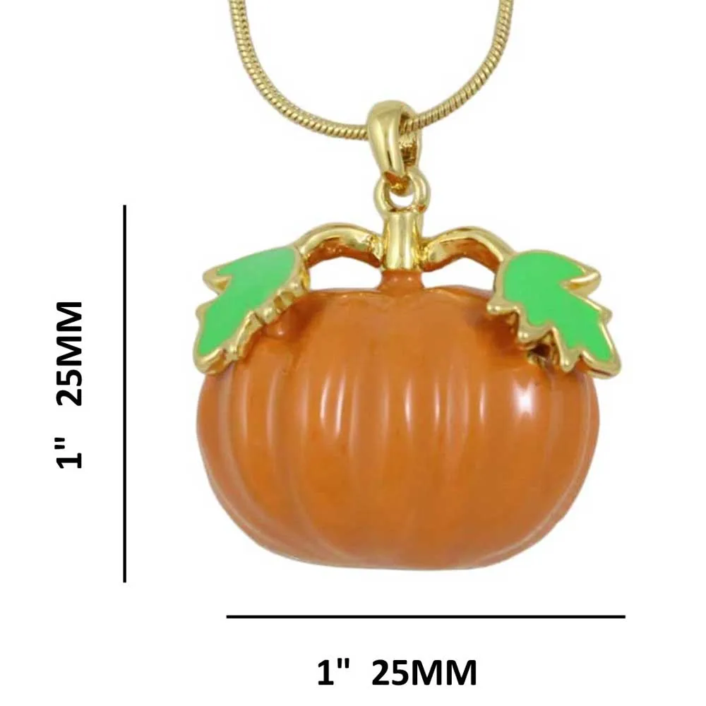 Orange Enamel Pumpkin Pendant with Gold-plated Chain - PT331