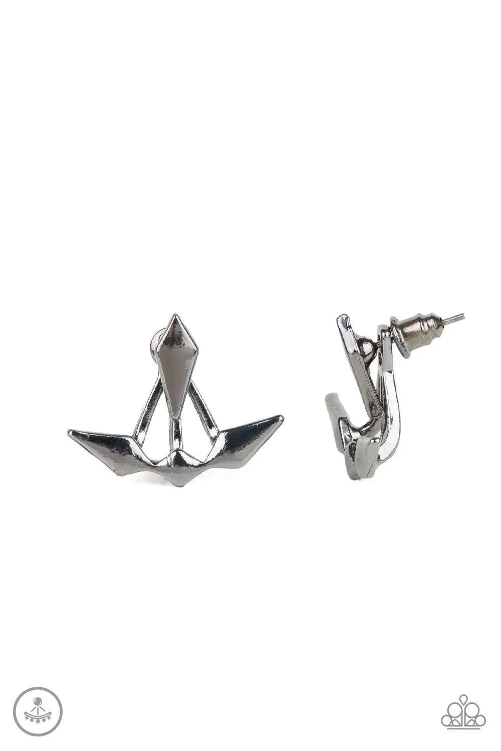 Paparazzi " Metal Origami " Black/Gunmetal Kite Like Design Ear Jacket Earrings
