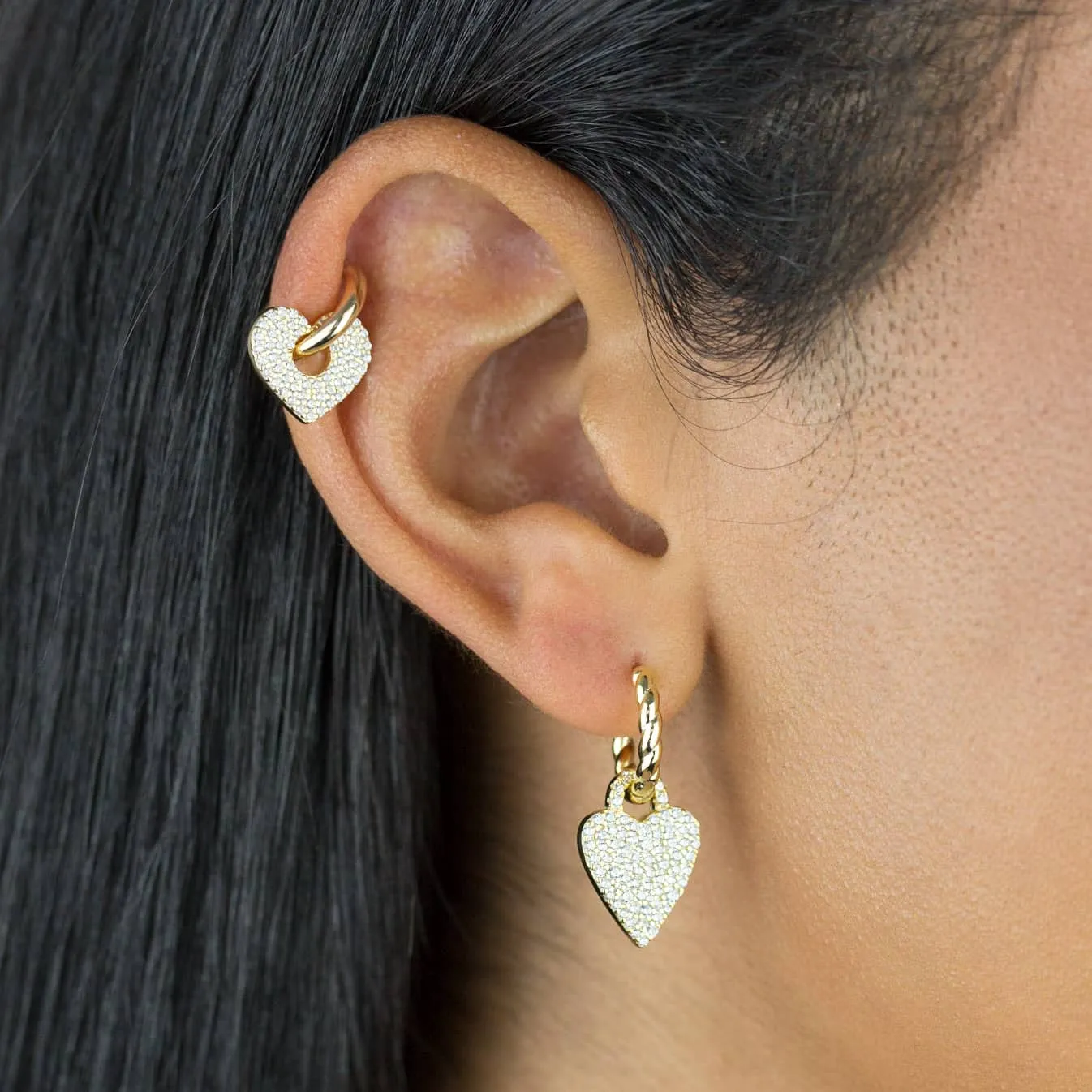 Pavé Open Heart Huggie Earring