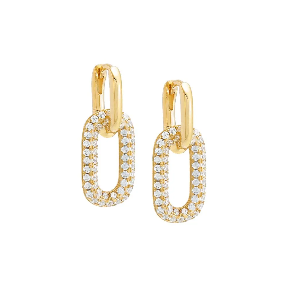Pavé Oval Shaped Drop Huggie Earring
