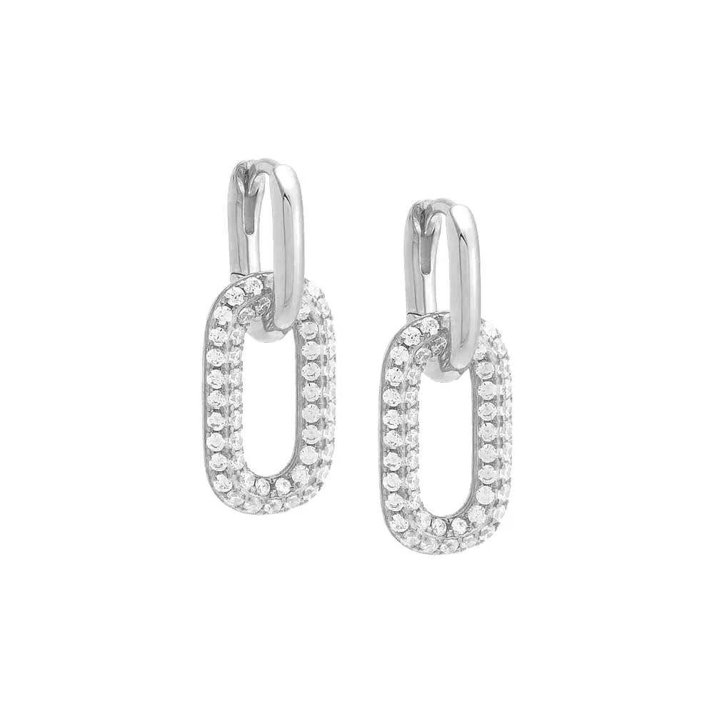 Pavé Oval Shaped Drop Huggie Earring