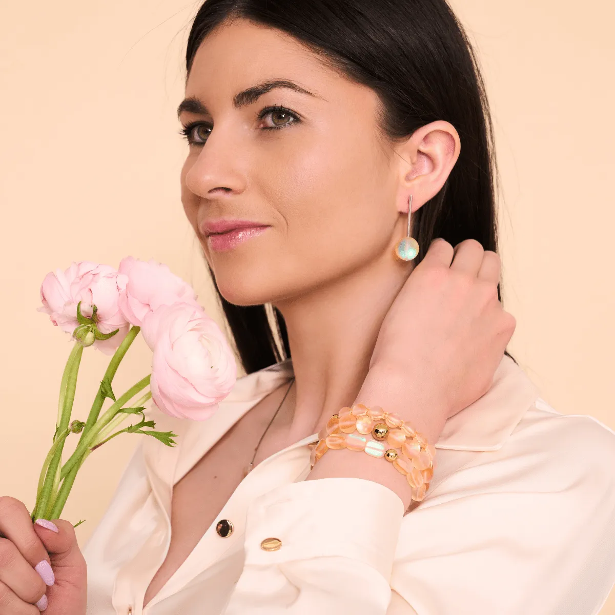 Peach | Gold | Mermaid Glass Statement Bracelet
