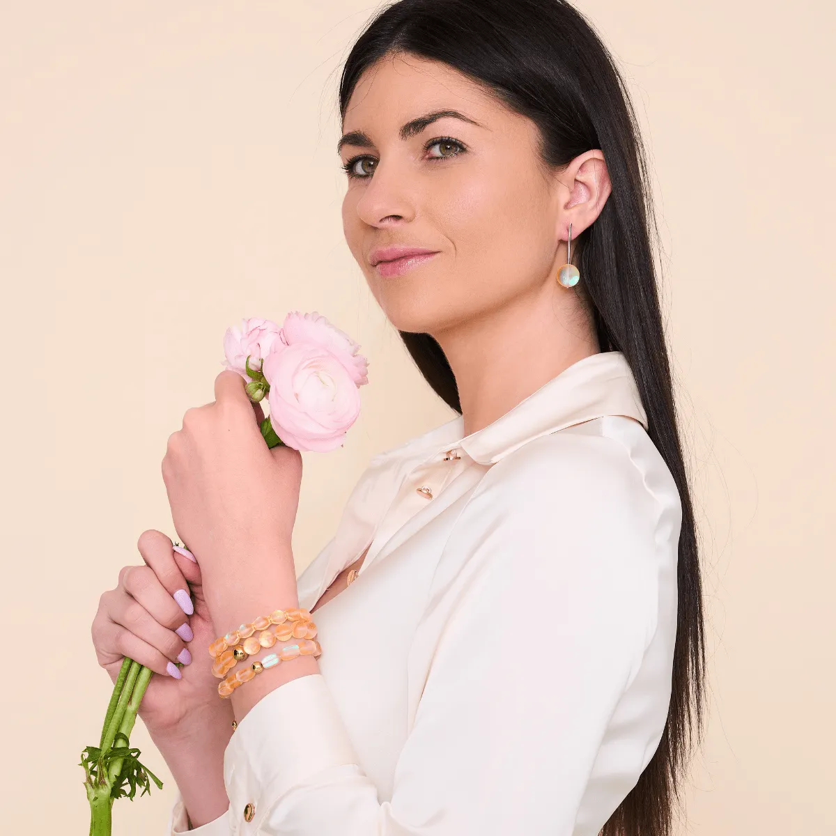 Peach | Gold | Mermaid Glass Statement Bracelet