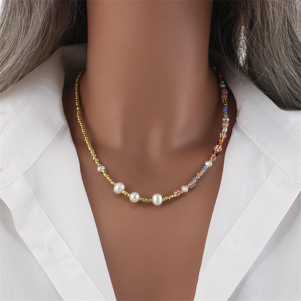 Pearl & Acrylic 18K Gold-Plated Bead Chain Necklace