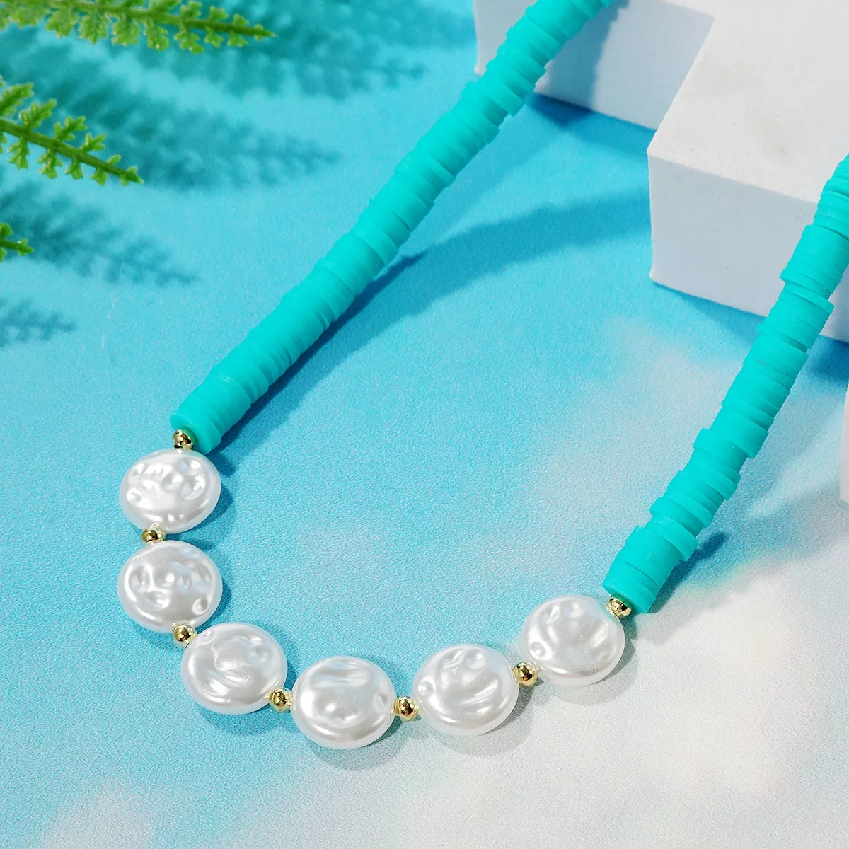 Pearl & Green Polymer Clay 18K Gold-Plated Beaded Necklace