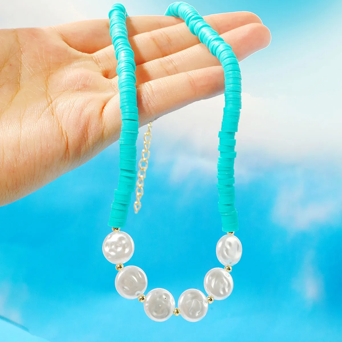 Pearl & Green Polymer Clay 18K Gold-Plated Beaded Necklace