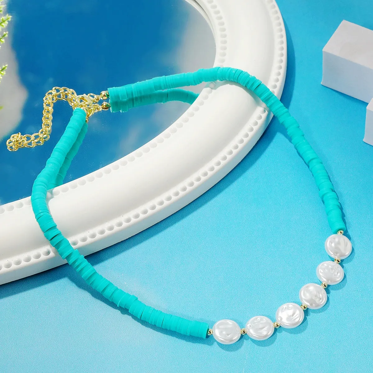 Pearl & Green Polymer Clay 18K Gold-Plated Beaded Necklace