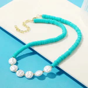 Pearl & Green Polymer Clay 18K Gold-Plated Beaded Necklace