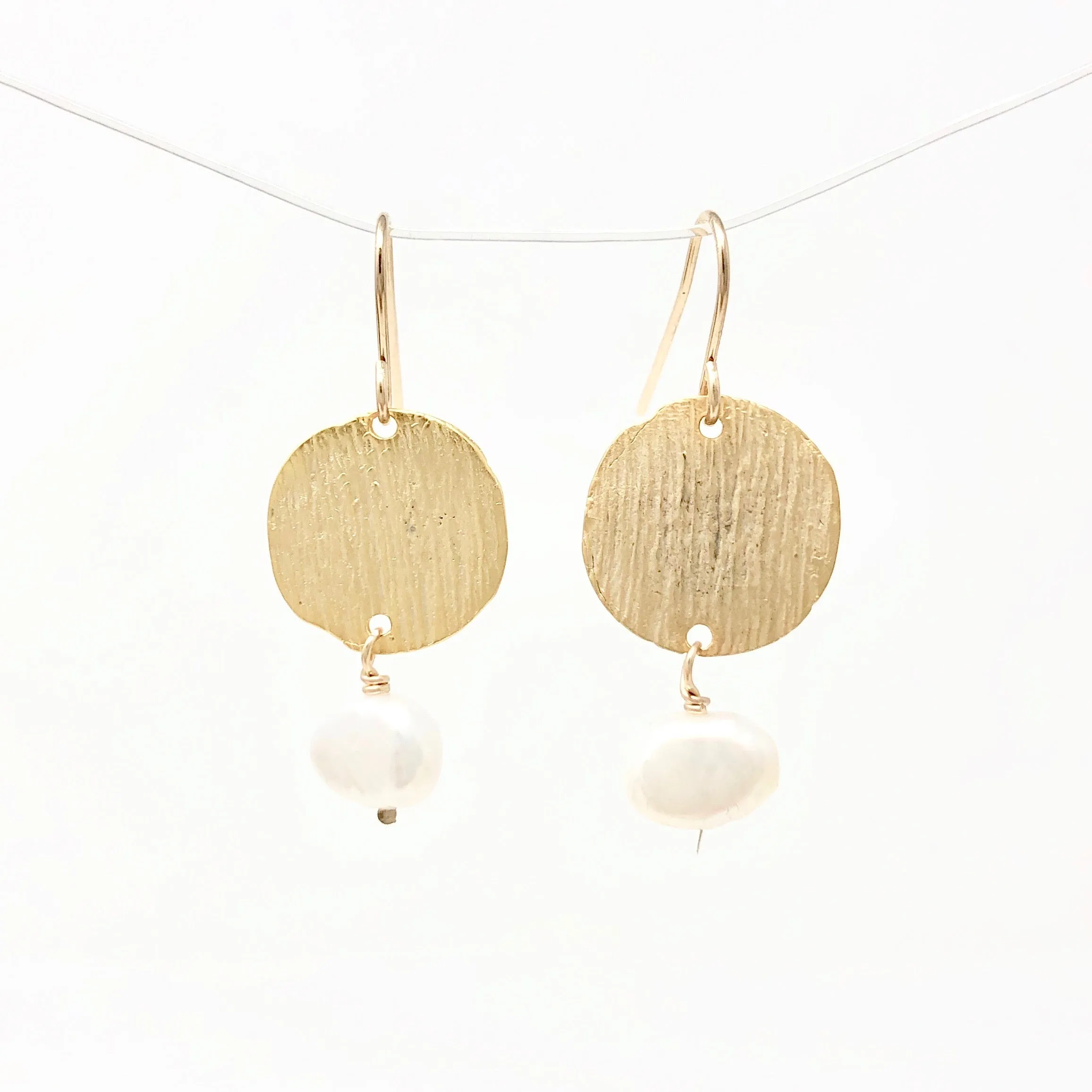 Pearl with Gold Disc Earrings