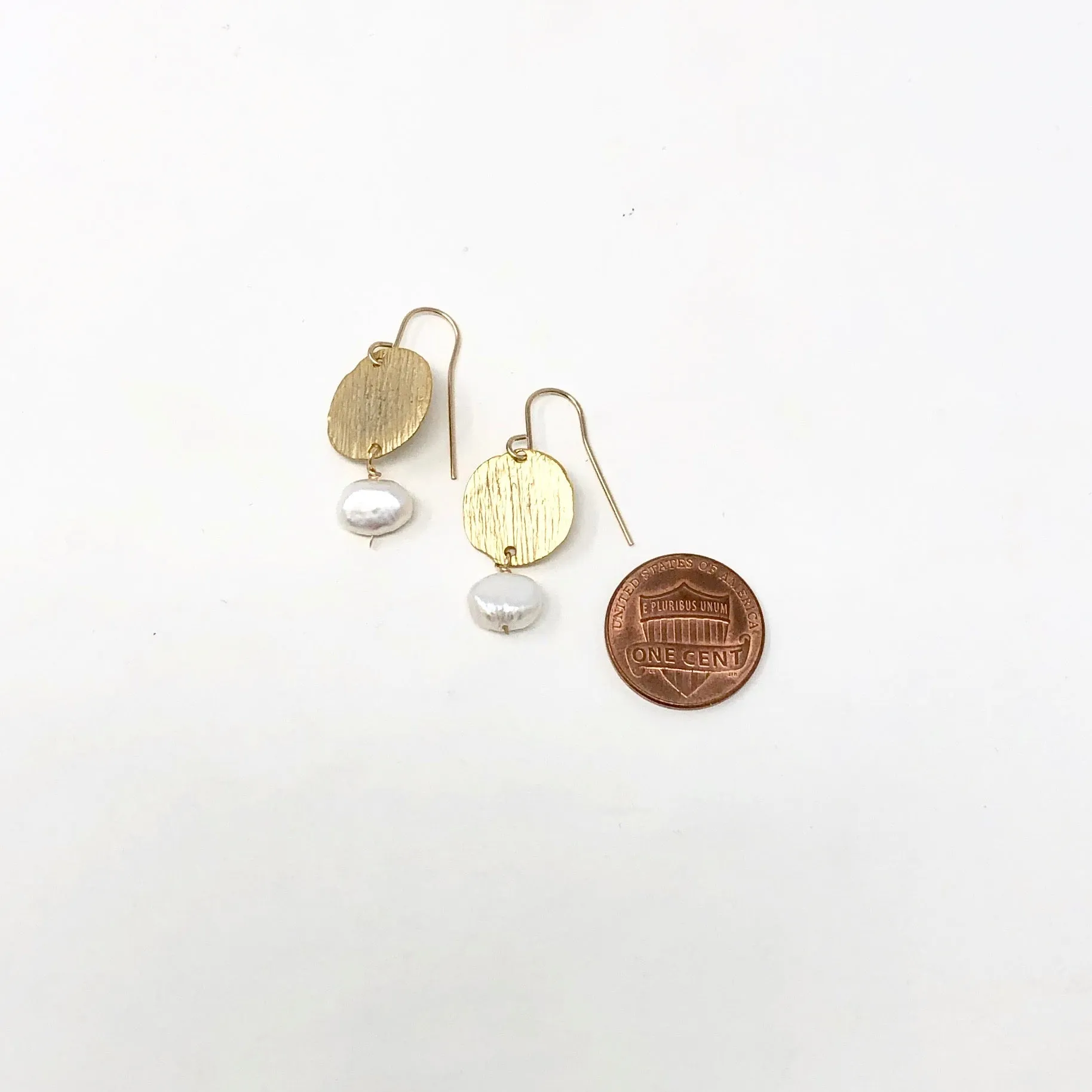 Pearl with Gold Disc Earrings