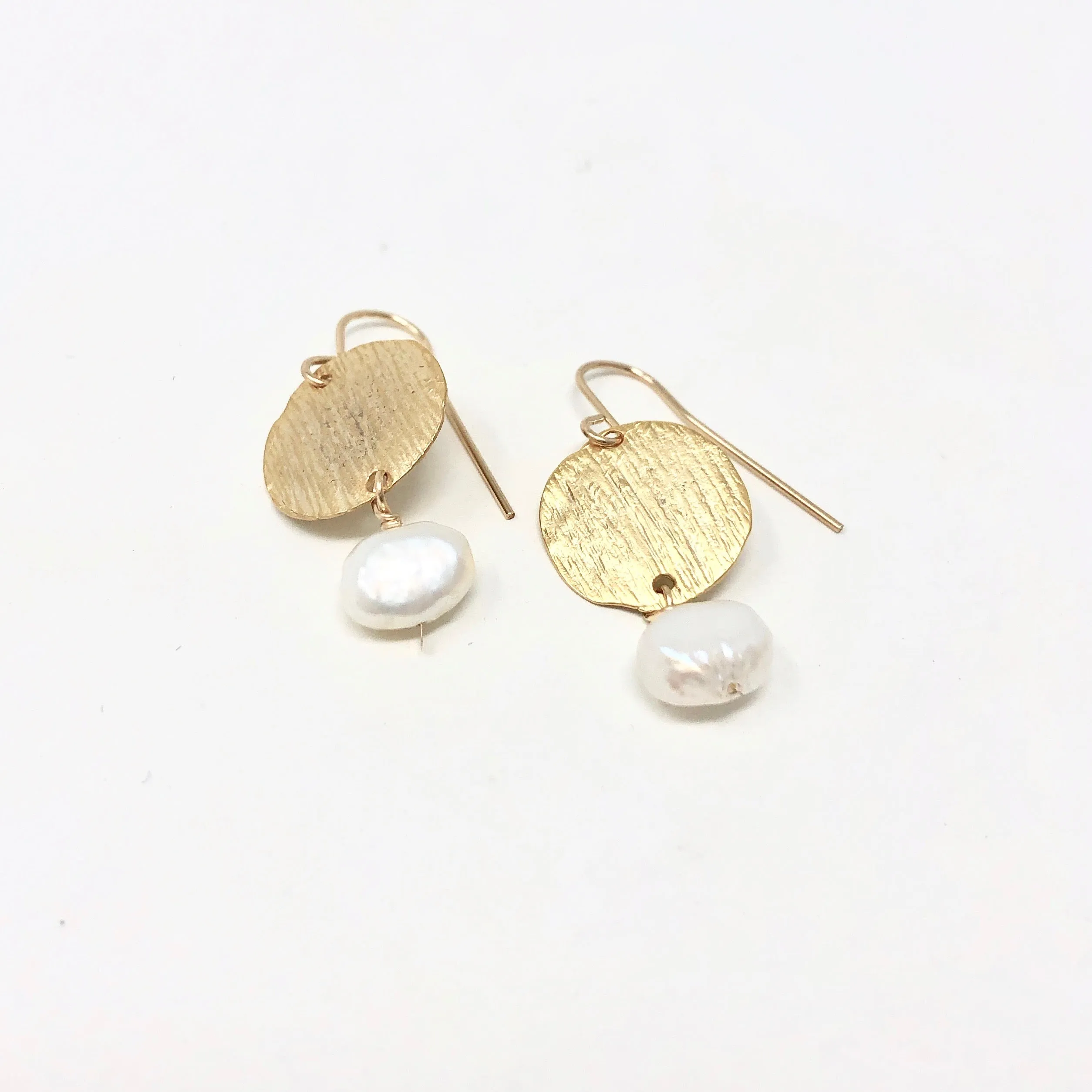 Pearl with Gold Disc Earrings