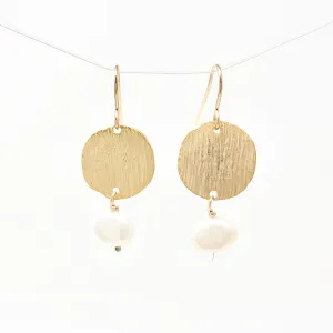 Pearl with Gold Disc Earrings