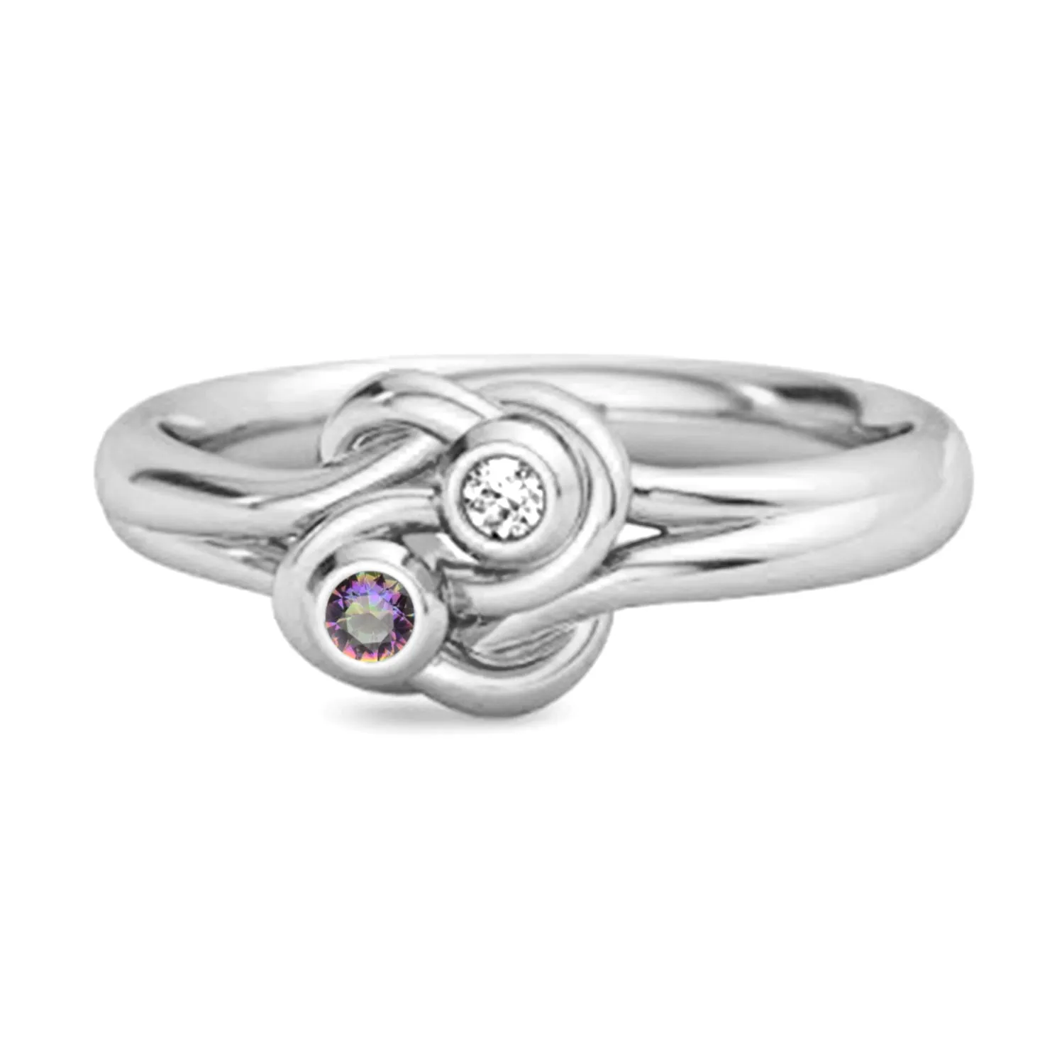 Personalized Love Knot 0.02 Ctw Mystic Topaz 925 Silver Commitment Ring