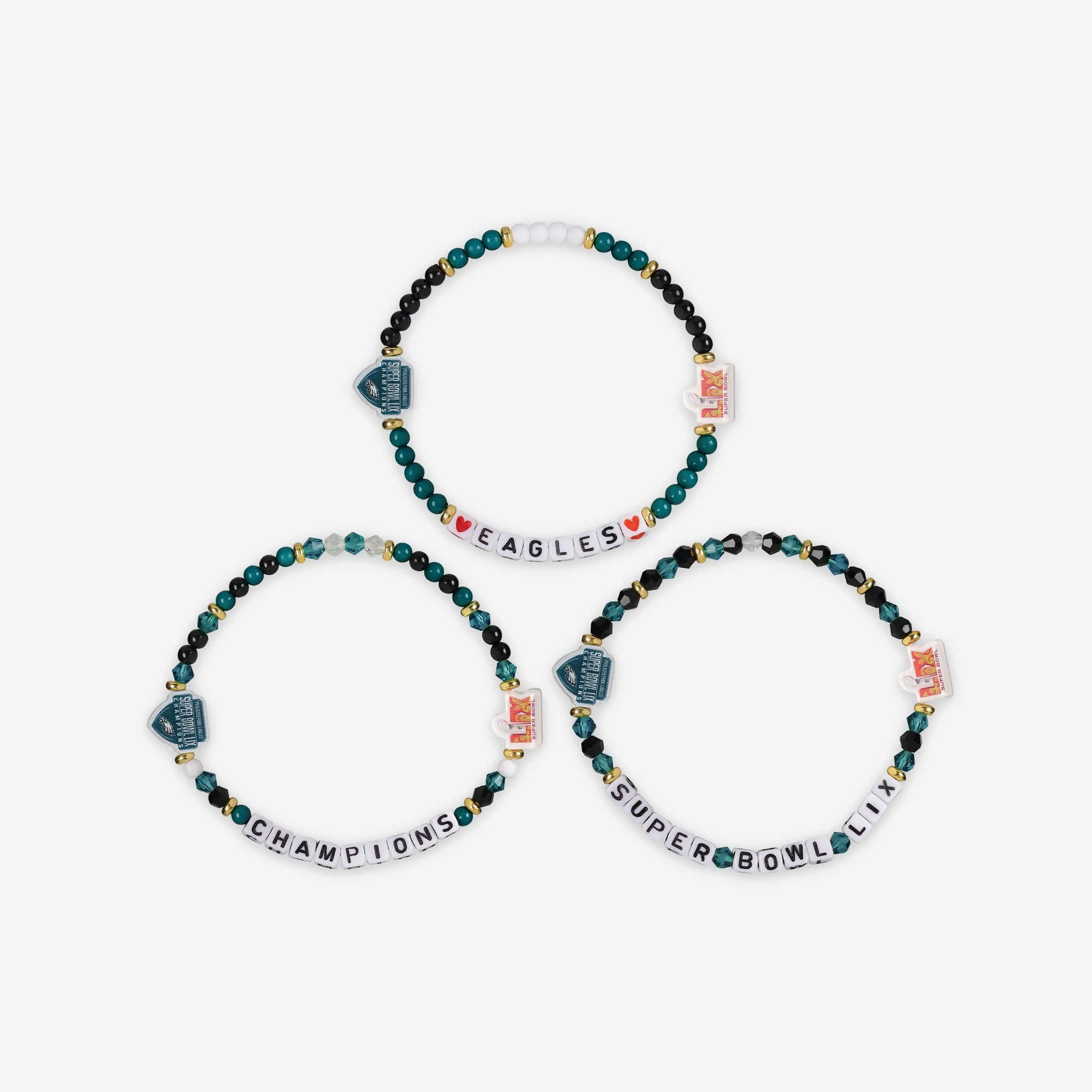 Philadelphia Eagles Super Bowl LIX Champions 3 Pack Friendship Bracelet