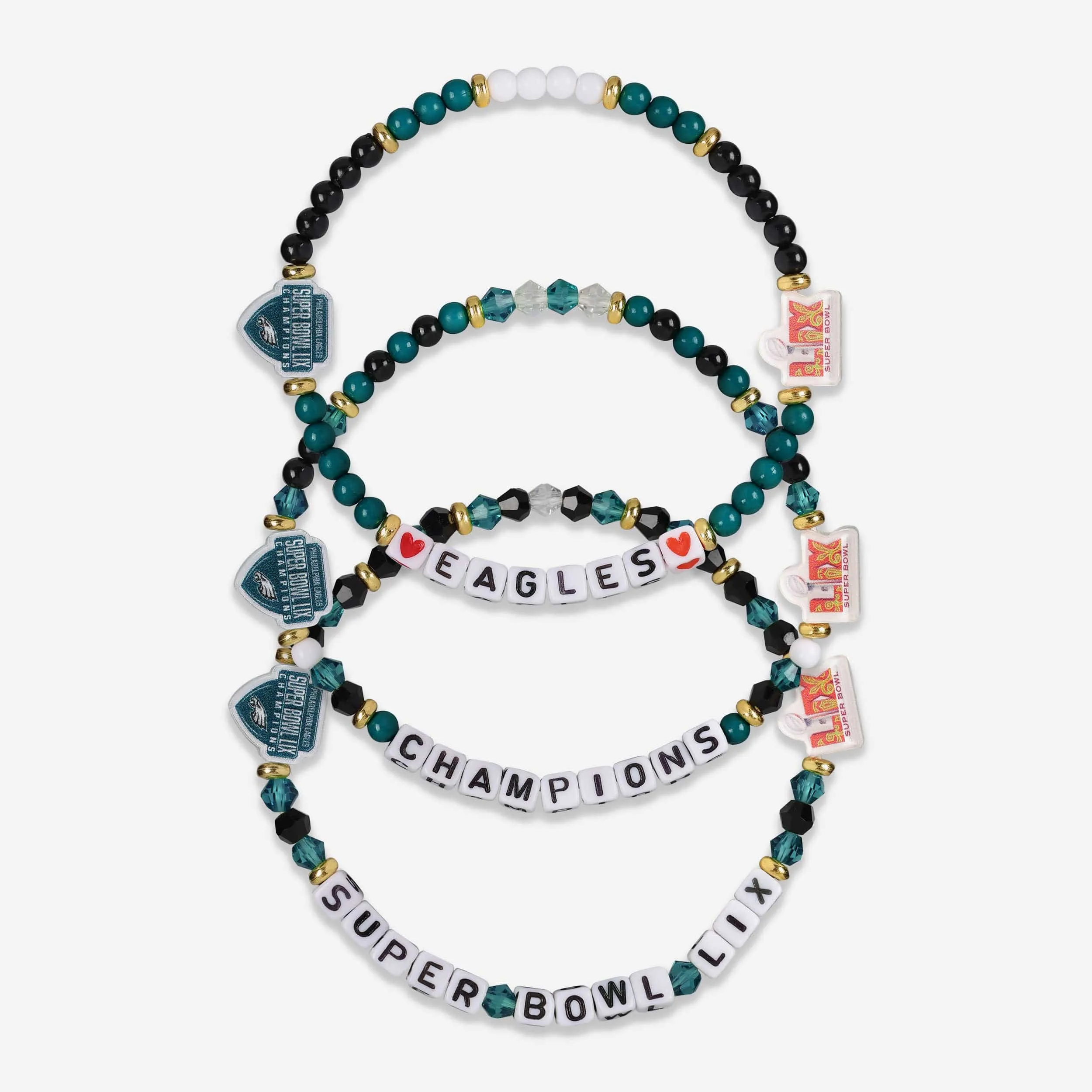 Philadelphia Eagles Super Bowl LIX Champions 3 Pack Friendship Bracelet