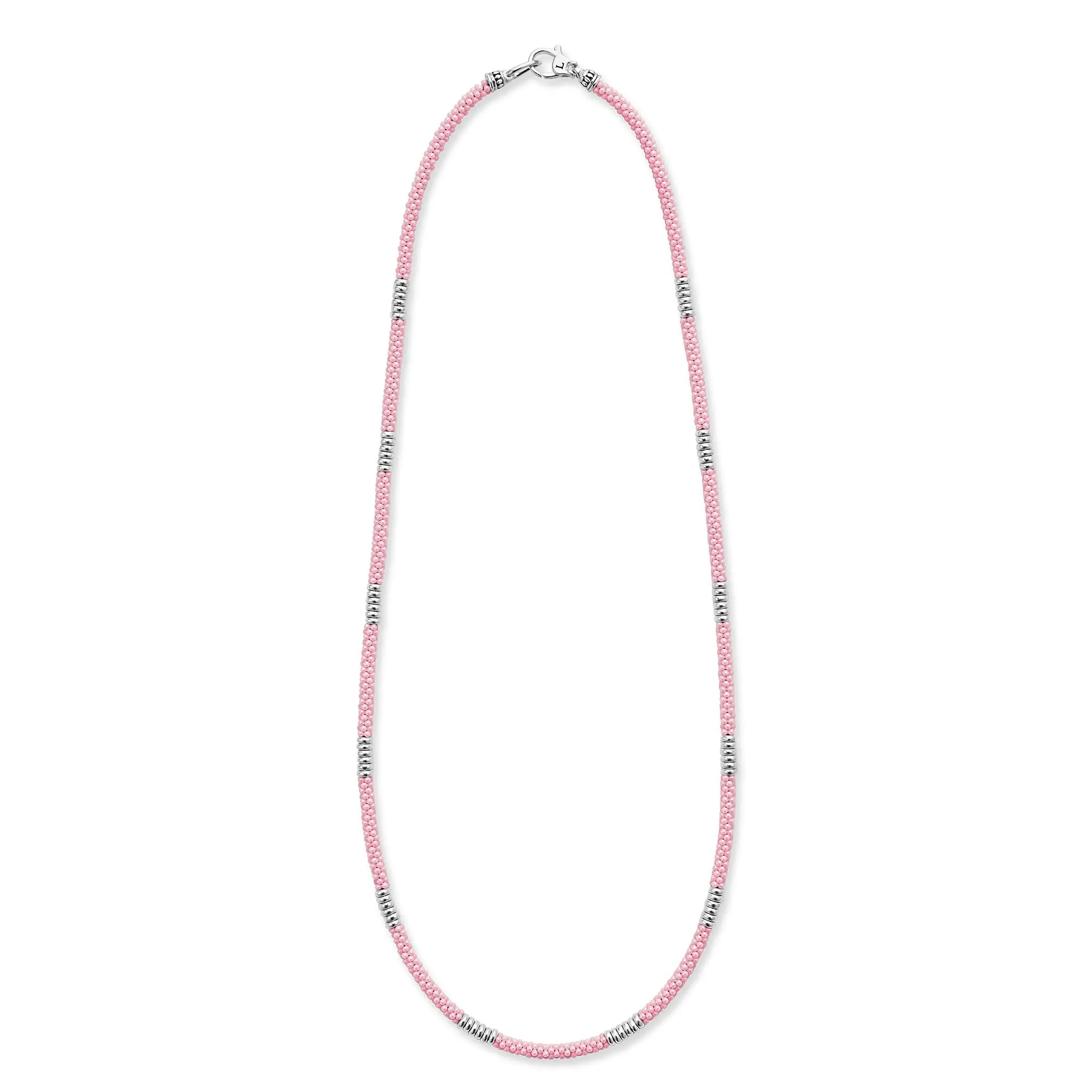 Pink Caviar Pink Silver Station Ceramic Beaded Necklace | 3mm