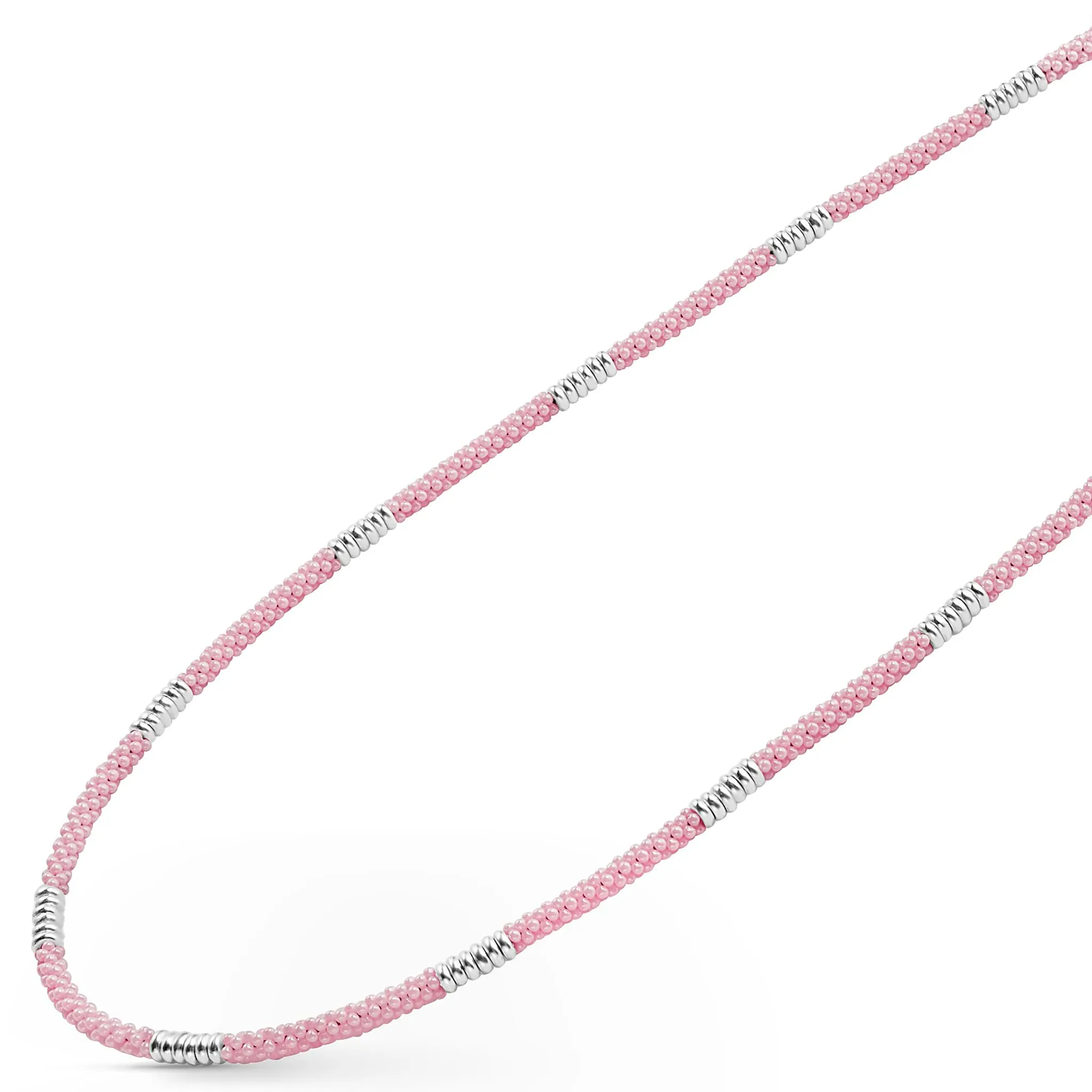 Pink Caviar Pink Silver Station Ceramic Beaded Necklace | 3mm
