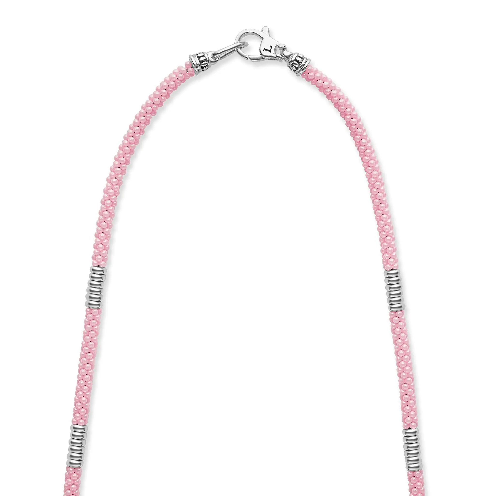 Pink Caviar Pink Silver Station Ceramic Beaded Necklace | 3mm