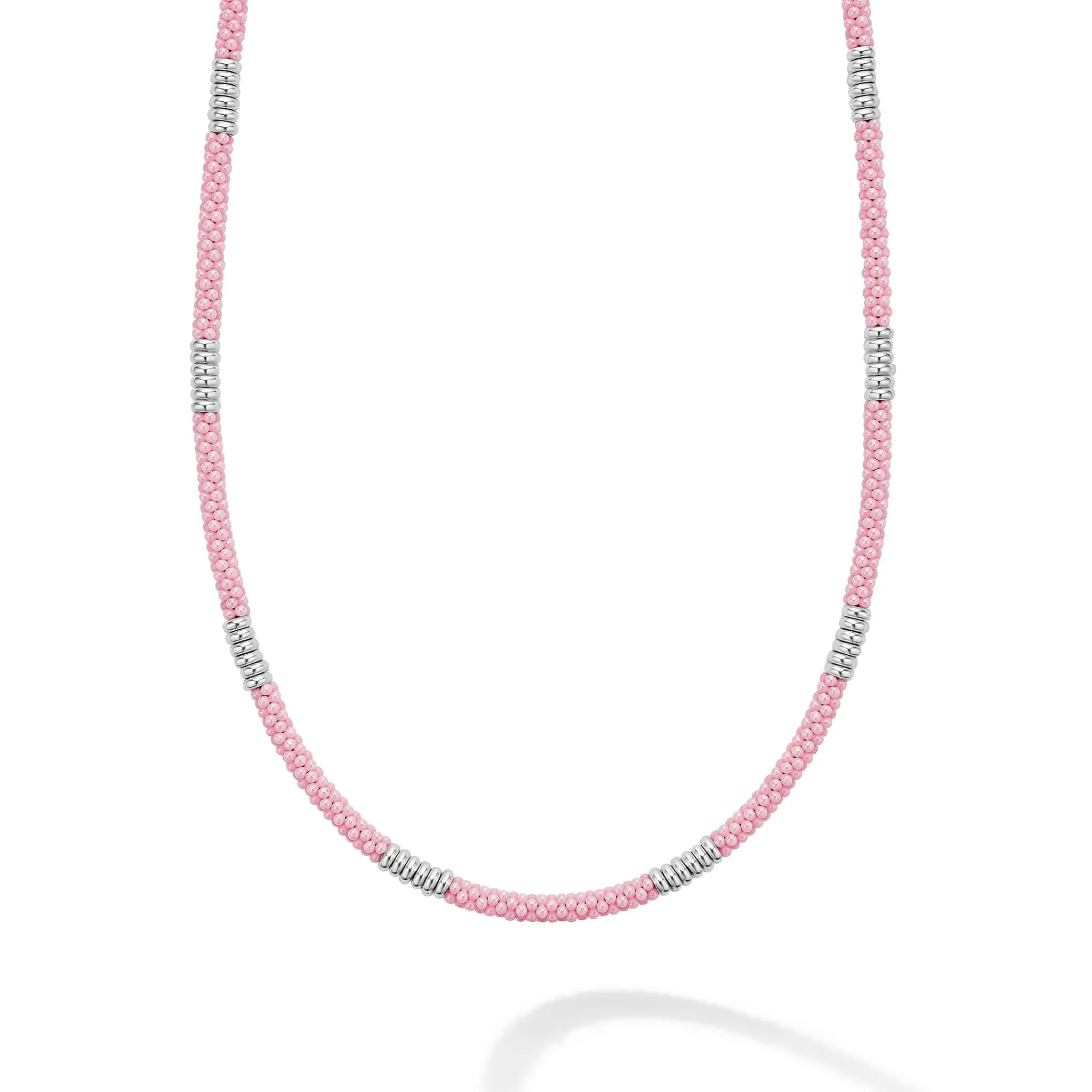 Pink Caviar Pink Silver Station Ceramic Beaded Necklace | 3mm