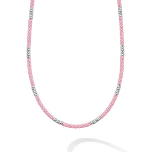 Pink Caviar Pink Silver Station Ceramic Beaded Necklace | 3mm