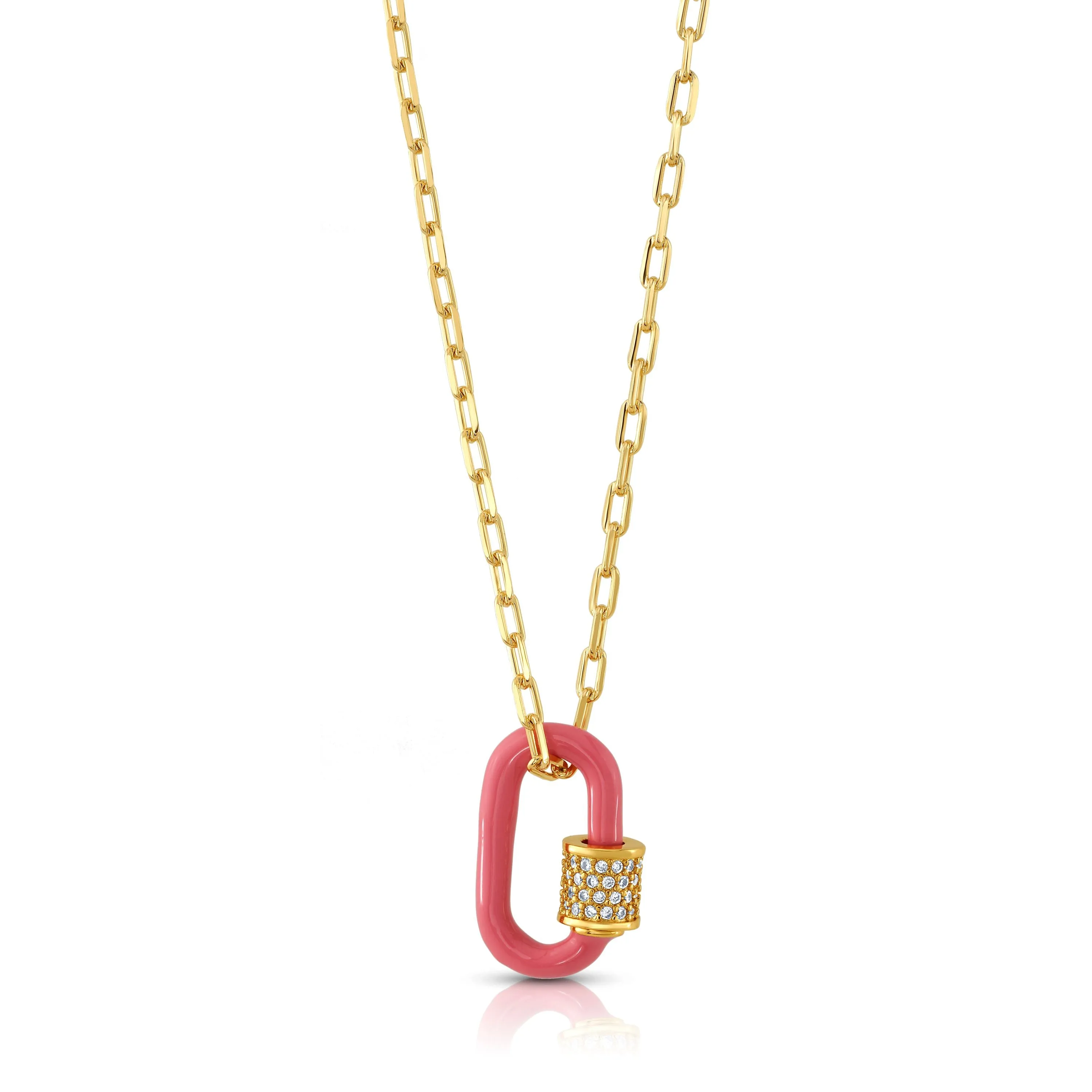 PINK ENAMEL CARABINER CHAIN, GOLD