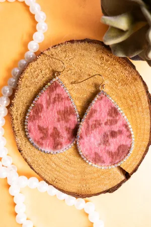Pink Faux Fur and Crystal Teardrop Earrings