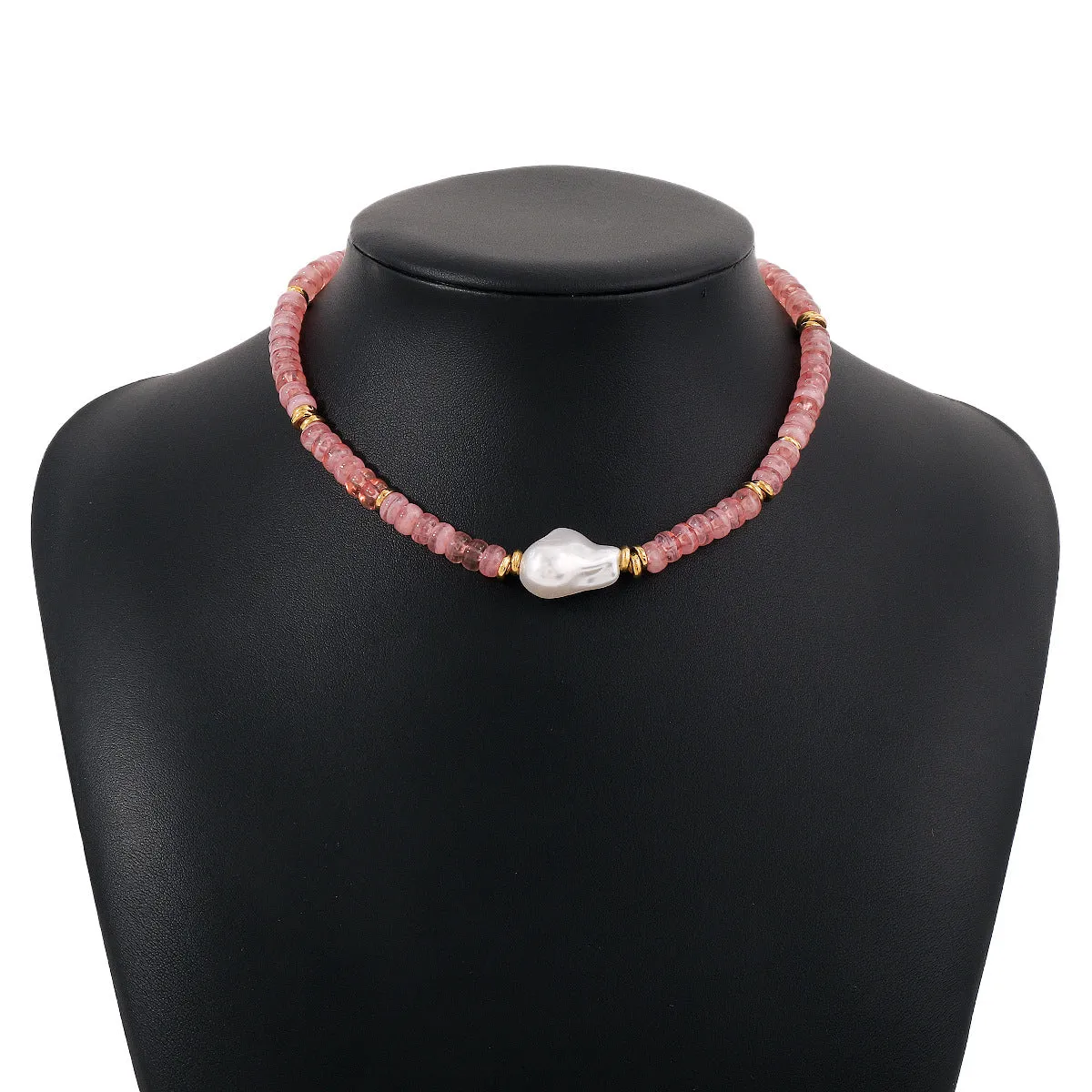Pink Quartz & Pearl Beaded Choker Necklace