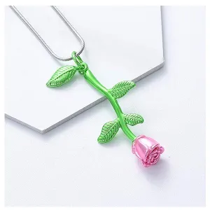 Pink Rose Cremation Urn Necklace