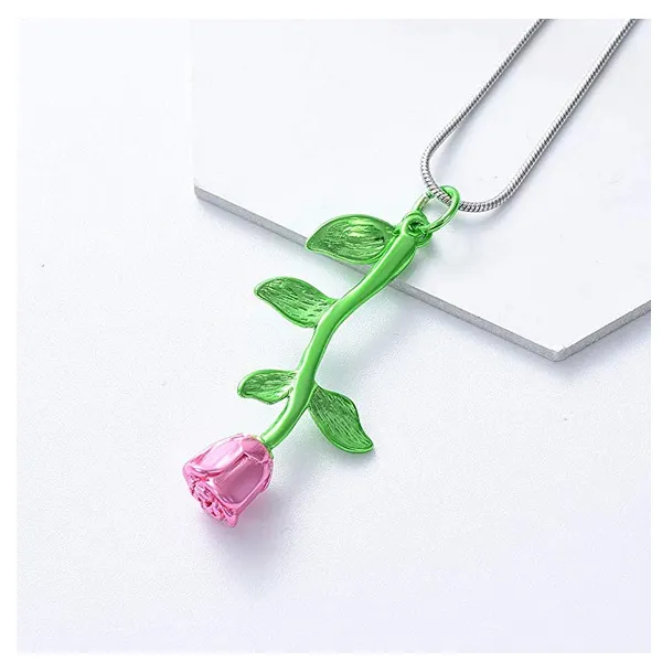 Pink Rose Cremation Urn Necklace