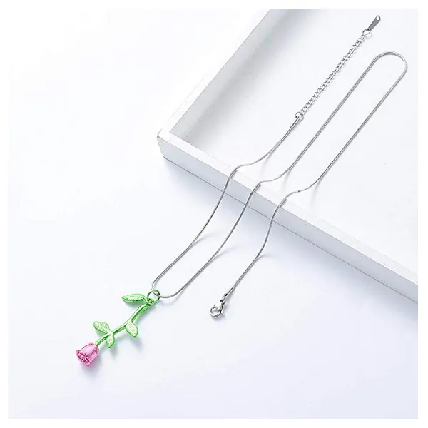 Pink Rose Cremation Urn Necklace