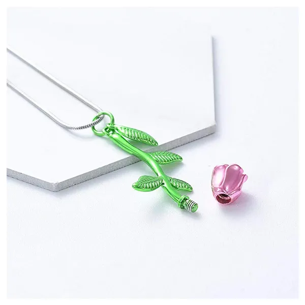 Pink Rose Cremation Urn Necklace
