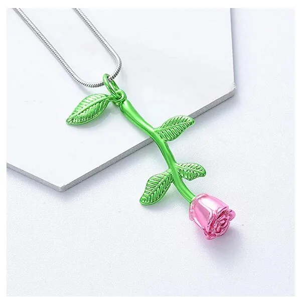 Pink Rose Cremation Urn Necklace