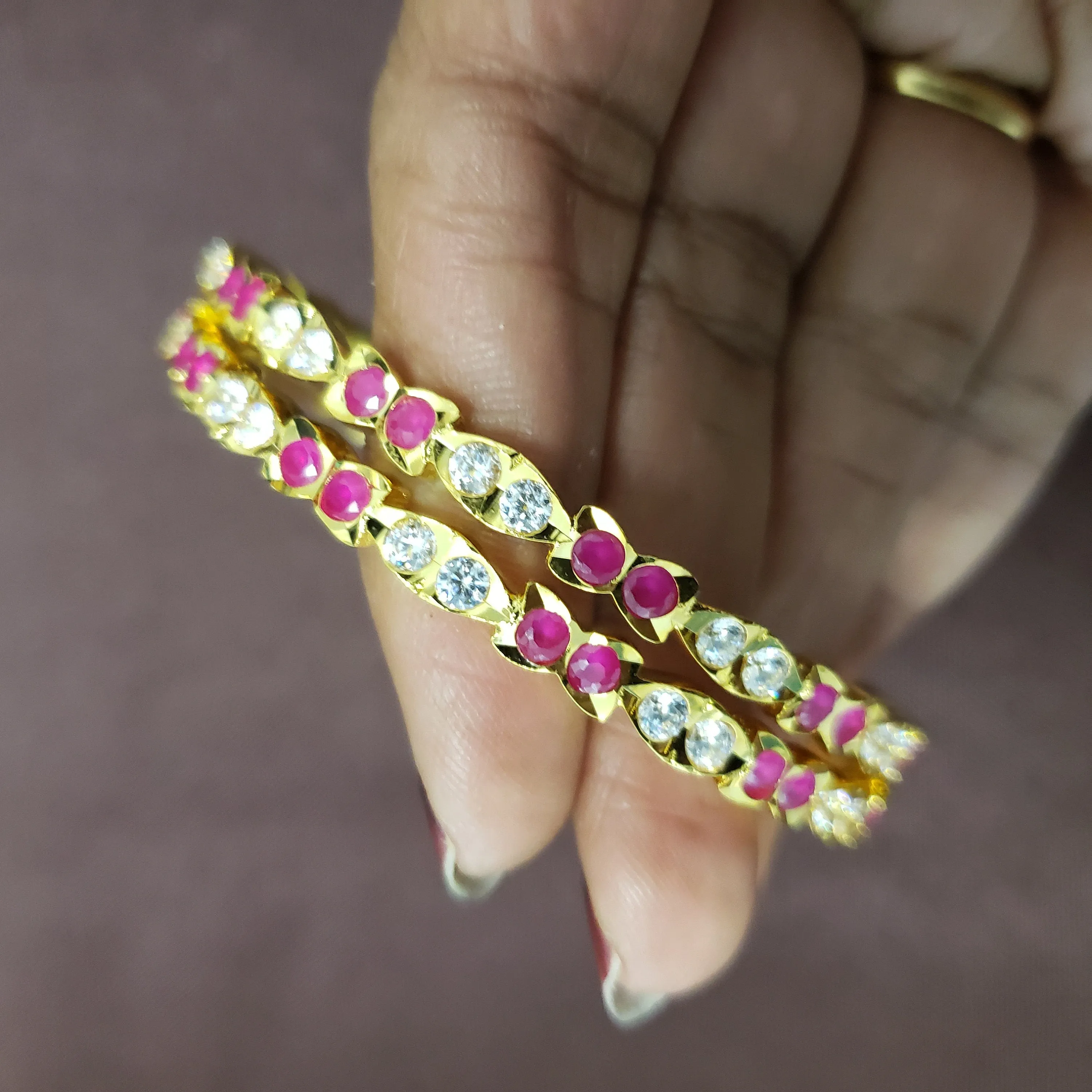 pink stones bangles