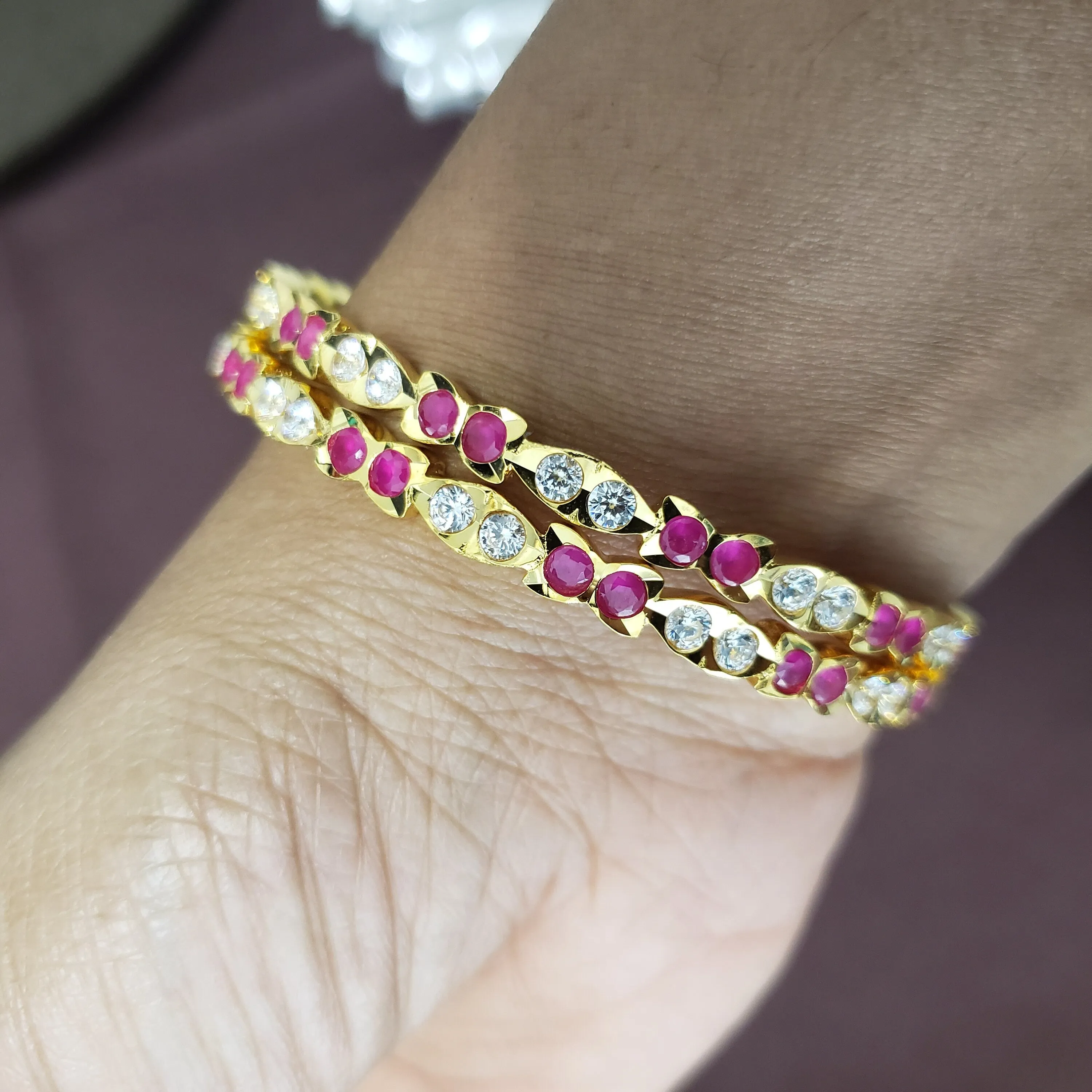 pink stones bangles